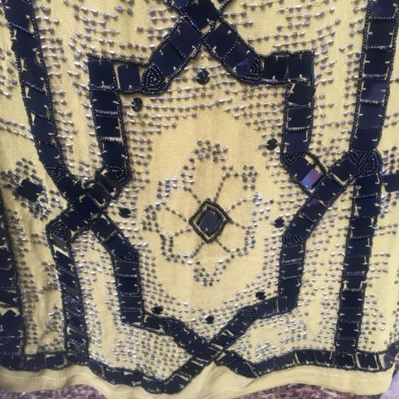 Free People Beaded Speak Easy Yellow Mini Dress NWT - Picture 4 of 5